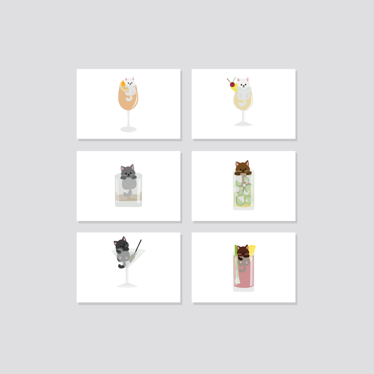 Postkarten-Set „Cocktail Cats“ weiß Marli Designstudio